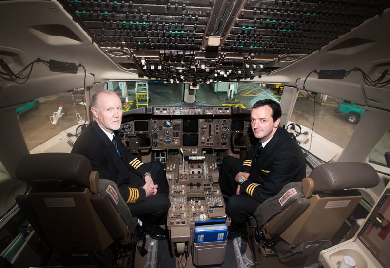 Aer Lingus captain Leo Smyth and co pilot Brian Boyle on hand to help launch the Shannon Boston Aer Lingus daily flights.
