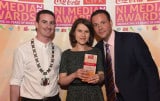 BUSINESS JOURNALIST OF THE YEAR: Margaret Canning, 'The Belfast Telegraph' with Chris Love, CIPR NI chair and Simon Little, Danske Bank.