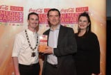 ENTERTAINMENT PRESENTER OF THE YEAR: Michael Tumelty who collected the award on behalf of Marie-Louise Muir, BBC Radio Ulster with Chris Love CIPR NI chair and Michelle McTernan, Michelle McTernan Management.