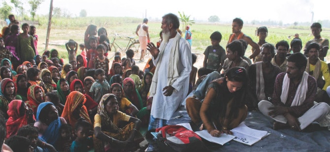 Kalam Anshari inspires the self-help group in Chebkat Aurahi village, south eastern Nepal