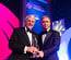 Sir John Major accepting his award for Outstanding Contribution to Ireland from Ian Hyland, Business & Finance