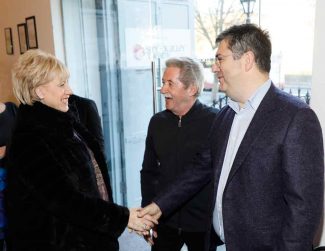 Heather Humphreys, Minister for Culture, Heritage and the Gaeltacht , Philip King, founder Ireland’s Edge and Other Voices and Eamonn Sinnott, VP and GM, Intel in Smock Alley at the launch of Ireland’s Edge 2017