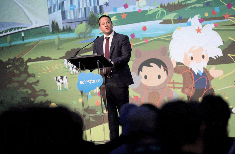 Pictured: An Taoiseach Leo Varadkar TD speaking at the Salesforce Tower Dublin Press Conference. Photo: Julien Behal.