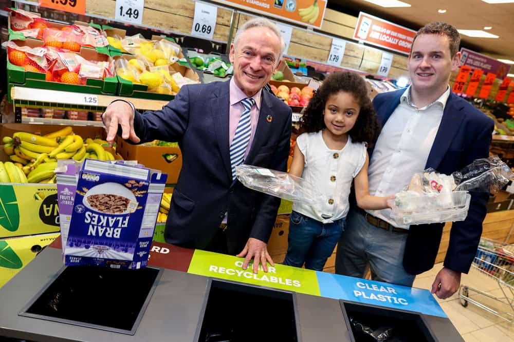 Minister Bruton launching in-store recycling stations with Lidl Managing Director J.P. Scally.