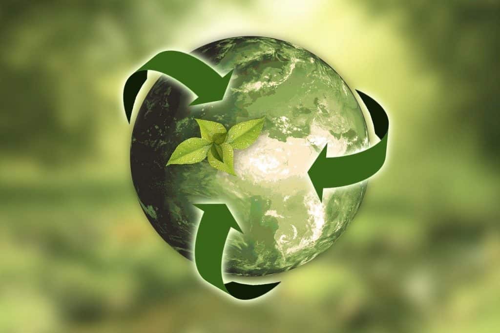 ESG-focused globe with recycling symbol and green leaves, representing Holtara's commitment to sustainability