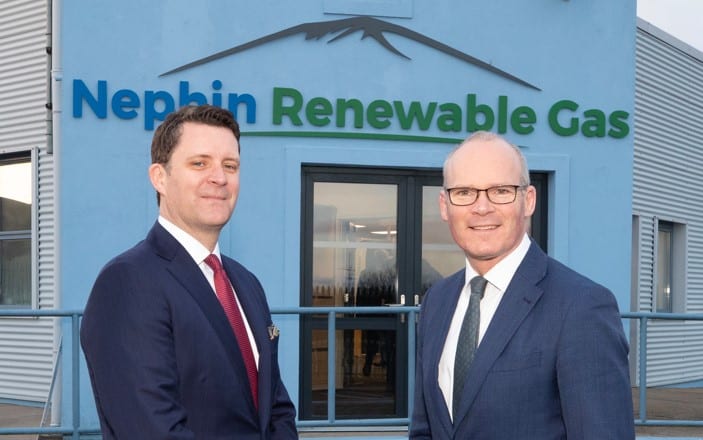 Tom O'Brien and Minister Simon Coveney at Nephin Renewable Gas Headquarters